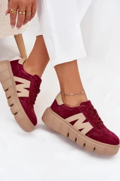 Damskie Buty damskie Vinceza Zamszowe Damskie Sneakersy Na Platformie Vinceza 79561 Bordowe