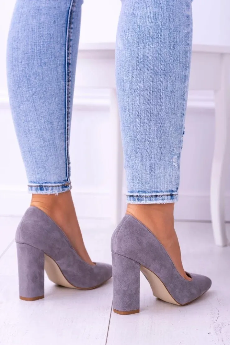 Sale Boto Zamszowe Damskie Szare Czółenka Na Słupku Celine