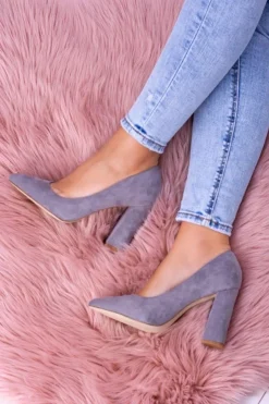 Sale Boto Zamszowe Damskie Szare Czółenka Na Słupku Celine