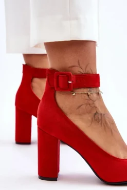 Best Boto Zamszowe Eleganckie Czółenka Czerwone Gloria