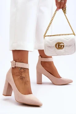 Damskie Boto Zamszowe Eleganckie Czółenka Beżowe Gloria