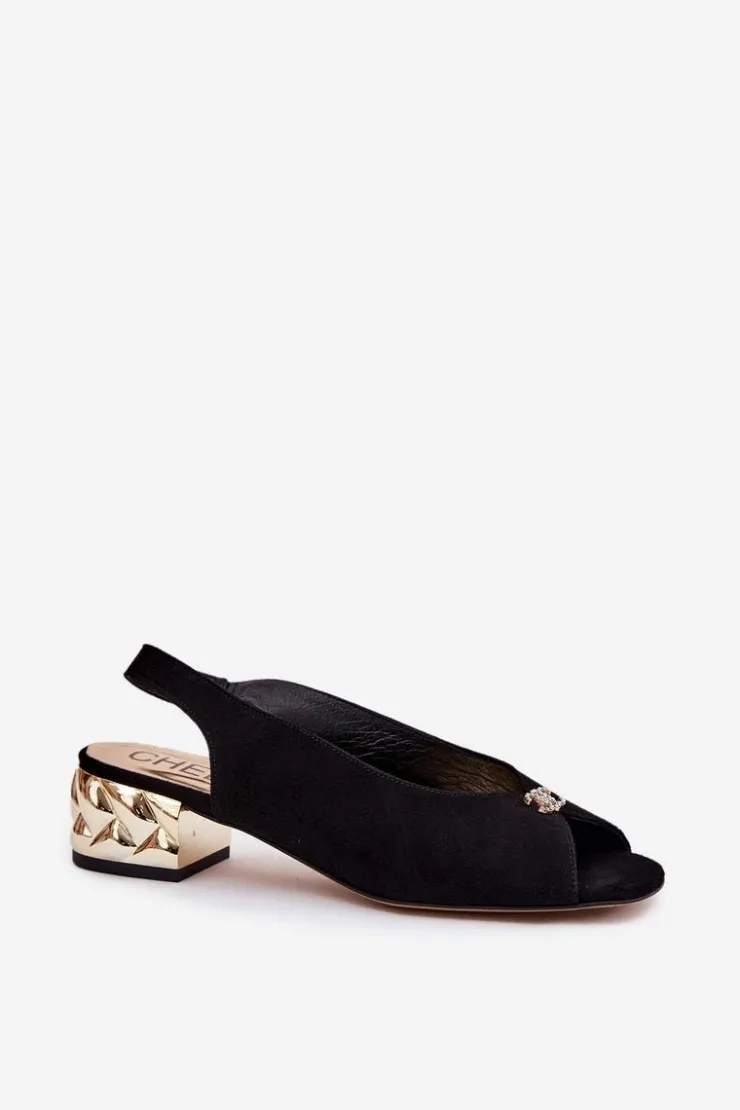 Best CheBello Zamszowe Eleganckie Sandały Damskie 4724 Czarne Czarny