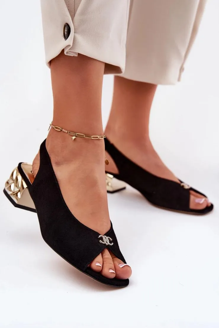 Best CheBello Zamszowe Eleganckie Sandały Damskie 4724 Czarne Czarny