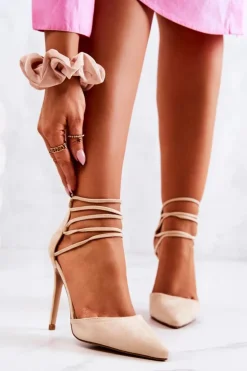 Boto Szpilki Zamszowe*Zamszowe Eleganckie Szpilki Beżowe Loveth