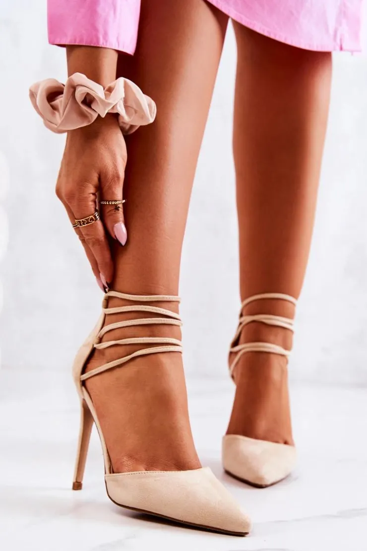 Boto Szpilki Zamszowe*Zamszowe Eleganckie Szpilki Beżowe Loveth