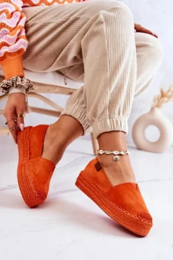 Damskie Boto Zamszowe Espadryle Wsuwane Pomarańczowe Lesley