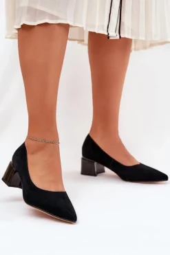 Hot Buty damskie Vinceza Zamszowe Gładkie Czółenka Ze Szpiczastymi Noskami Vinceza 66736 Czarne Czarny