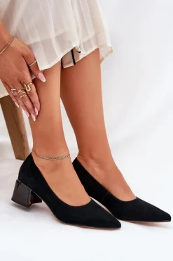 Hot Buty damskie Vinceza Zamszowe Gładkie Czółenka Ze Szpiczastymi Noskami Vinceza 66736 Czarne Czarny