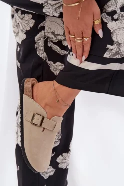 Big Star Shoes Klapki Damskie Big Star|Klapki Na Platformie*Zamszowe Klapki Chodaki Damskie Z Klamrą Big Star RR274A385 Beżowe