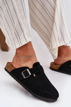 Big Star Shoes Klapki Damskie Big Star|Klapki Na Platformie*Zamszowe Klapki Chodaki Damskie Z Klamrą Big Star RR274A384 Czarne Czarny