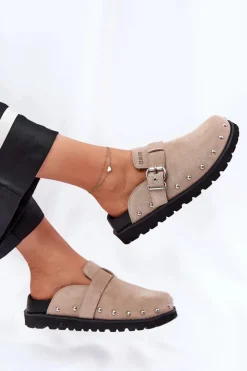 Big Star Shoes Klapki Damskie Big Star|Klapki Na Platformie*Zamszowe Klapki Chodaki Damskie Na Platformie Big Star RR274A376 Beżowe Beżowy