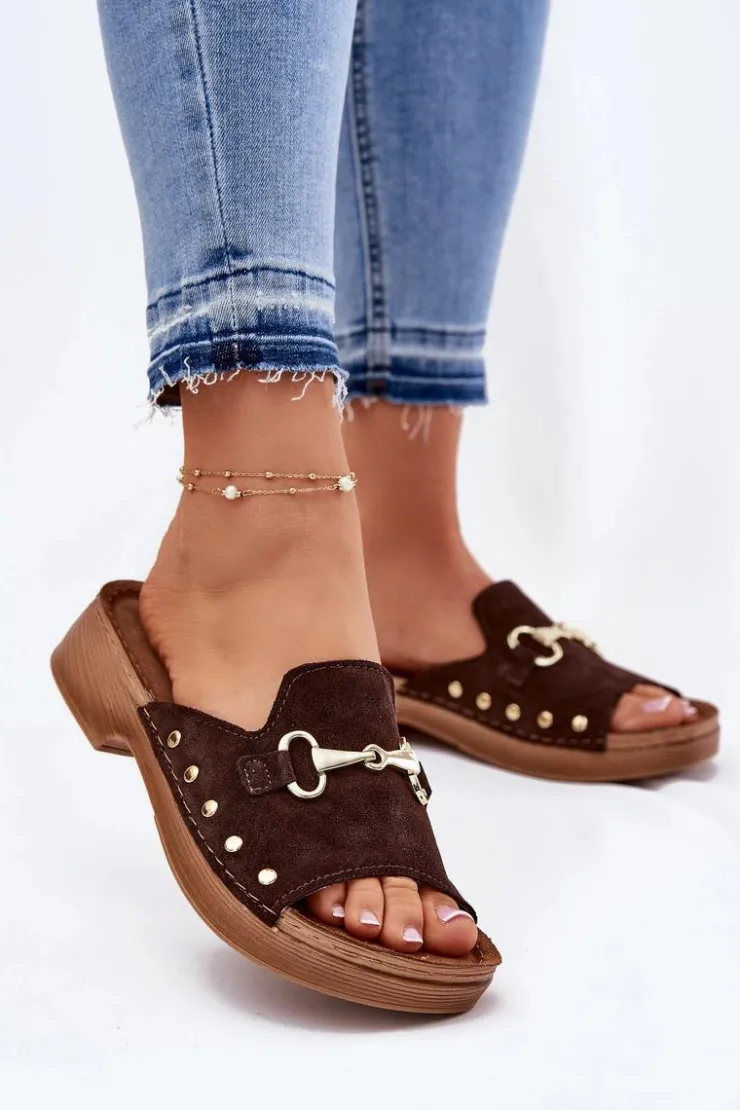 Damskie INBLU Zamszowe Klapki Damskie TF0002KU Brązowe