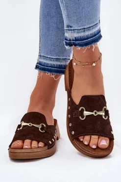 Damskie INBLU Zamszowe Klapki Damskie TF0002KU Brązowe