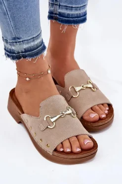 INBLU Klapki Damskie Klasyczne*Zamszowe Klapki Damskie TF0002KU Beżowe