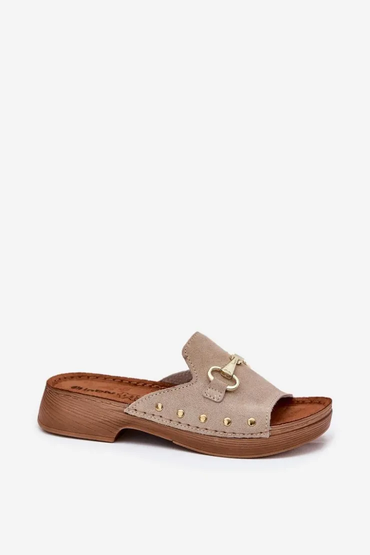 INBLU Klapki Damskie Klasyczne*Zamszowe Klapki Damskie TF0002KU Beżowe