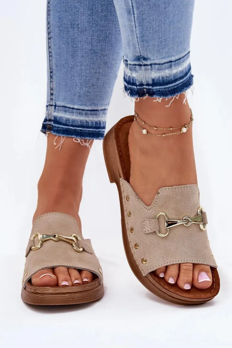 INBLU Klapki Damskie Klasyczne*Zamszowe Klapki Damskie TF0002KU Beżowe