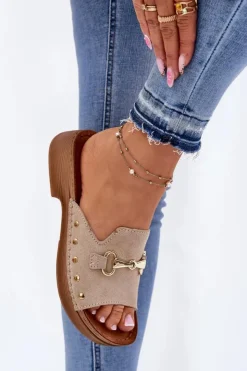 INBLU Klapki Damskie Klasyczne*Zamszowe Klapki Damskie TF0002KU Beżowe