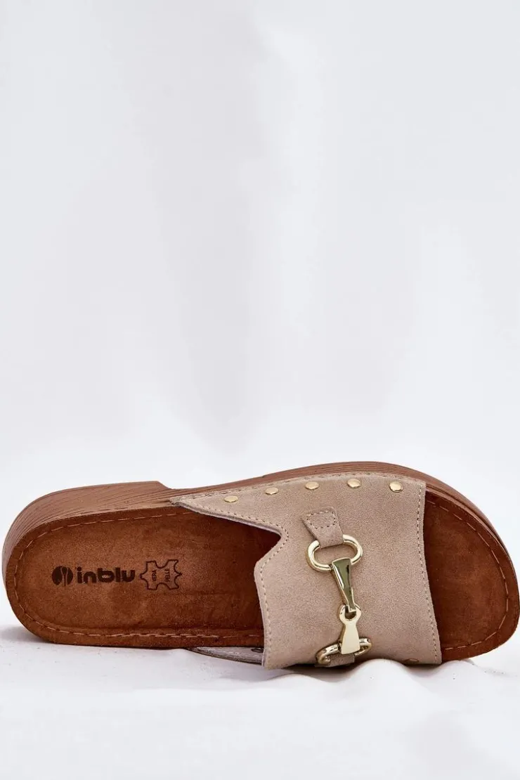 INBLU Klapki Damskie Klasyczne*Zamszowe Klapki Damskie TF0002KU Beżowe