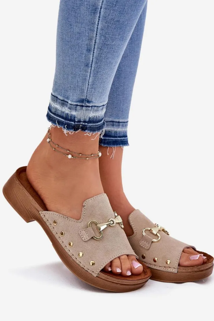 INBLU Klapki Damskie Klasyczne*Zamszowe Klapki Damskie TF0002KU Beżowe