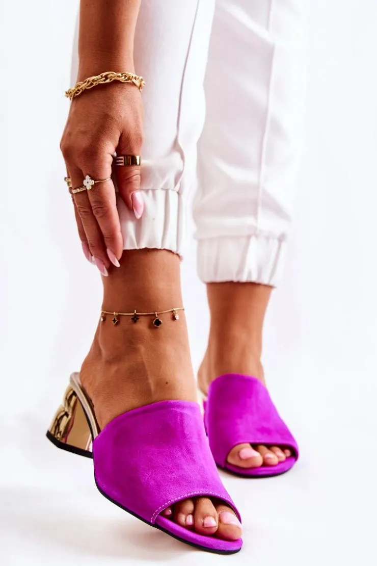 Best Boto Zamszowe Klapki Damskie Na Obcasie Fuksja Perry