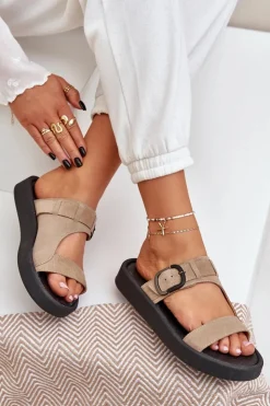 Damskie Zazoo Zamszowe Klapki Damskie Na Platformie 3024 Beżowe