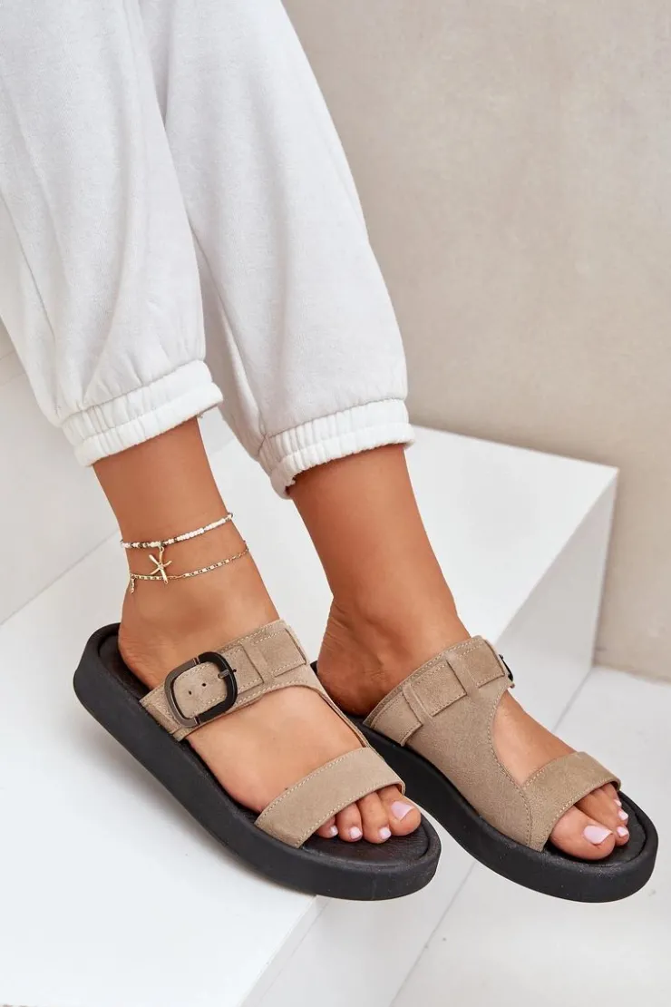 Damskie Zazoo Zamszowe Klapki Damskie Na Platformie 3024 Beżowe