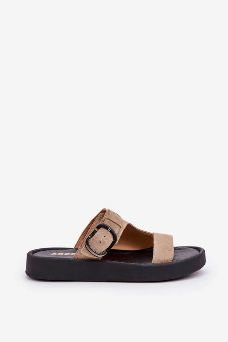 Damskie Zazoo Zamszowe Klapki Damskie Na Platformie 3024 Beżowe