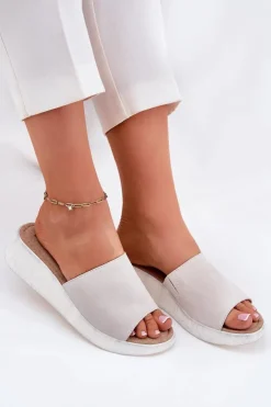 Panto Fino Zamszowe Klapki Damskie Na Koturnie RR267044 Szare