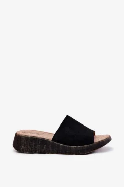 Panto Fino Klapki Na Koturnie|Klapki Damskie Klasyczne*Zamszowe Klapki Damskie Na Koturnie RR267043 Czarne