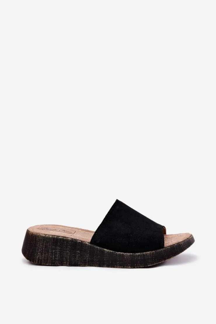 Panto Fino Klapki Na Koturnie|Klapki Damskie Klasyczne*Zamszowe Klapki Damskie Na Koturnie RR267043 Czarne