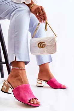 Boto Klapki Na Obcasie|Klapki Damskie Klasyczne*Zamszowe Klapki Damskie Na Obcasie Różowe Perry