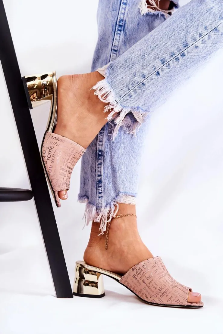 Outlet Boto Zamszowe Klapki Damskie Na Obcasie Jasnoróżowe Perry