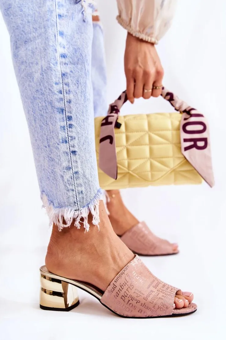 Outlet Boto Zamszowe Klapki Damskie Na Obcasie Jasnoróżowe Perry