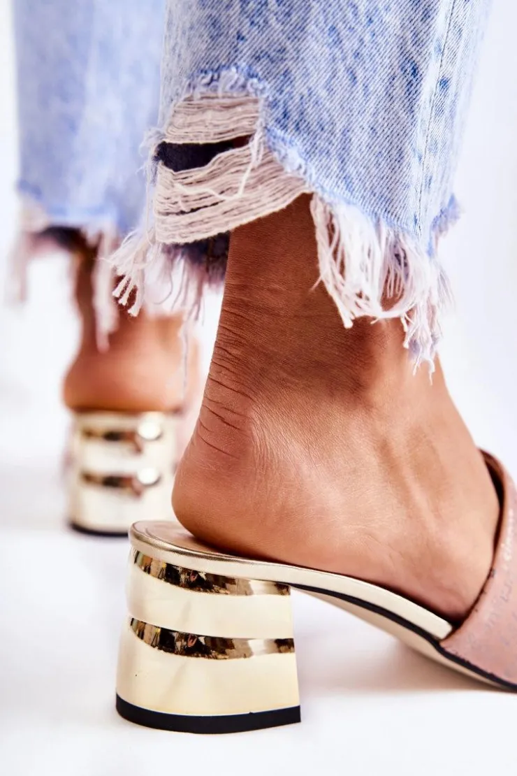 Outlet Boto Zamszowe Klapki Damskie Na Obcasie Jasnoróżowe Perry