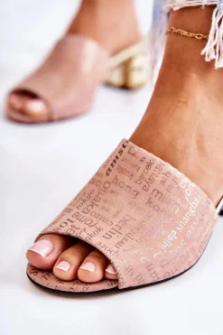 Outlet Boto Zamszowe Klapki Damskie Na Obcasie Jasnoróżowe Perry