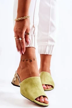 Boto Klapki Na Obcasie|Klapki Damskie Klasyczne*Zamszowe Klapki Damskie Na Obcasie Zielone Perry