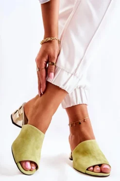 Boto Klapki Na Obcasie|Klapki Damskie Klasyczne*Zamszowe Klapki Damskie Na Obcasie Zielone Perry