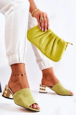 Boto Klapki Na Obcasie|Klapki Damskie Klasyczne*Zamszowe Klapki Damskie Na Obcasie Zielone Perry