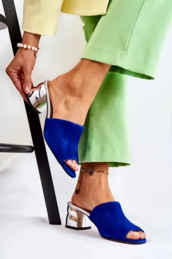 Damskie Boto Zamszowe Klapki Damskie Na Obcasie Granatowe Perry