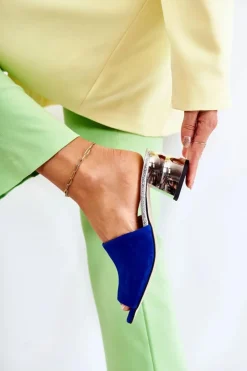 Damskie Boto Zamszowe Klapki Damskie Na Obcasie Granatowe Perry