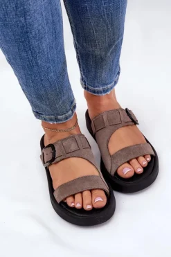 Damskie Zazoo Zamszowe Klapki Damskie Na Platformie 3024 Brązowe