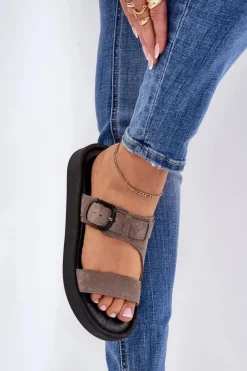 Damskie Zazoo Zamszowe Klapki Damskie Na Platformie 3024 Brązowe