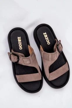 Damskie Zazoo Zamszowe Klapki Damskie Na Platformie 3024 Brązowe