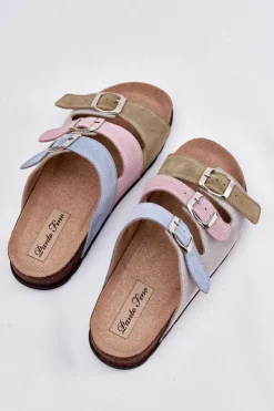 Panto Fino Klapki Damskie Klasyczne*Zamszowe Klapki Damskie Z Klamrami RR267034 Niebieskie