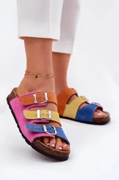 Online Panto Fino Zamszowe Klapki Damskie Z Klamrami RR267033 Fuksja