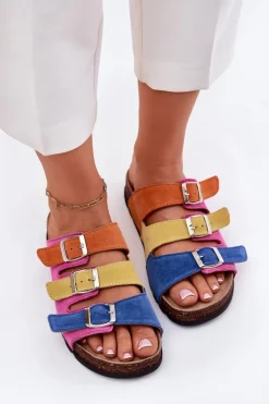 Online Panto Fino Zamszowe Klapki Damskie Z Klamrami RR267033 Fuksja