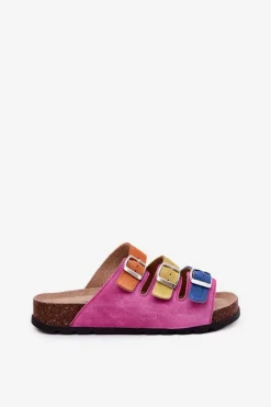 Online Panto Fino Zamszowe Klapki Damskie Z Klamrami RR267033 Fuksja