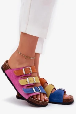 Online Panto Fino Zamszowe Klapki Damskie Z Klamrami RR267033 Fuksja