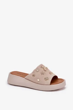 Buty damskie Vinceza Klapki Na Platformie|Klapki Damskie Klasyczne*Zamszowe Klapki Damskie Z Przypinkami Vinceza 66741 Beżowe Beżowy