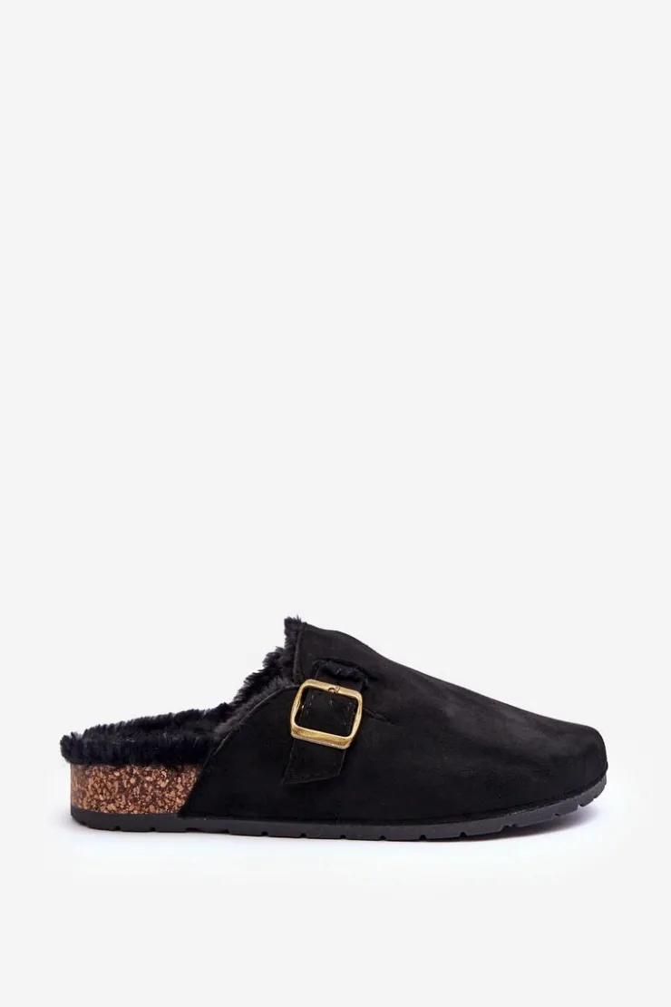 Best Boto Zamszowe Klapki Damskie Z Futerkiem Czarne Haidamia